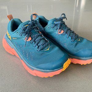 Women's Hoka One Challenger ATR 6 Blue Teal Orange Running Shoes Trail Size 7.5